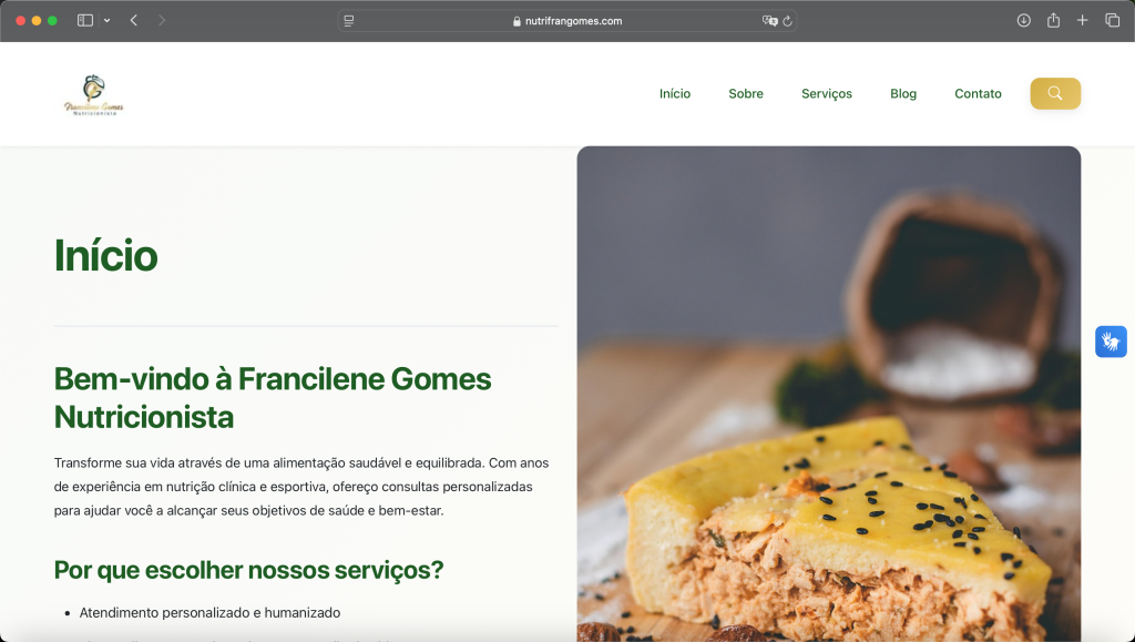 Site institucional para ramo de atividade nutricional